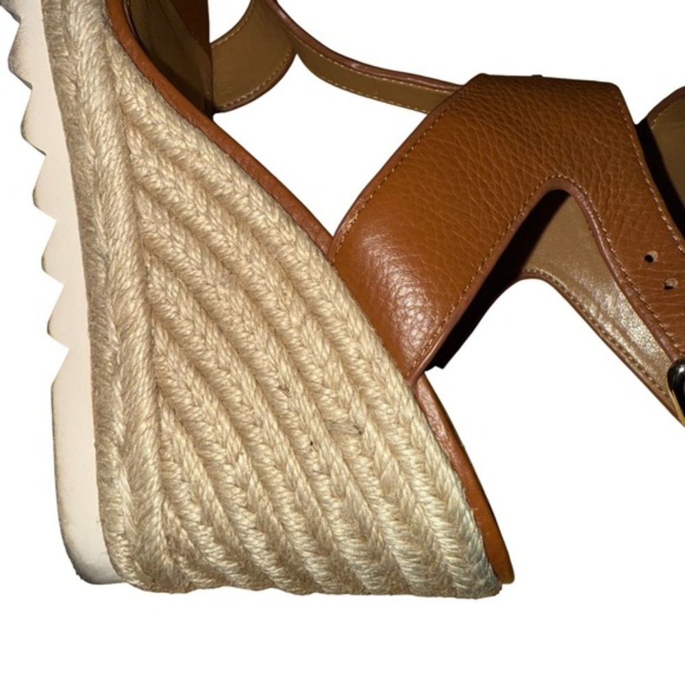 Coach Leeanne Sandal Women 7.5M Pre-Owned Wedge Brown Pebbled Leather Espadrille - Picture 14 of 14